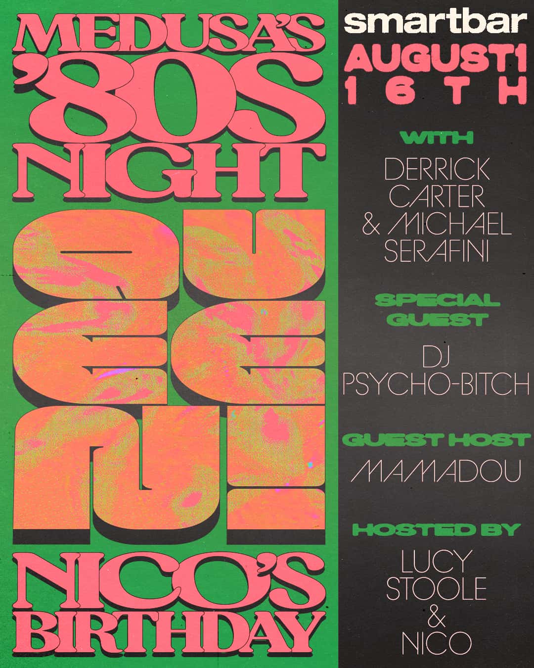 Cartel de Nico's Birthday Queen! - Medusa's '80s Night