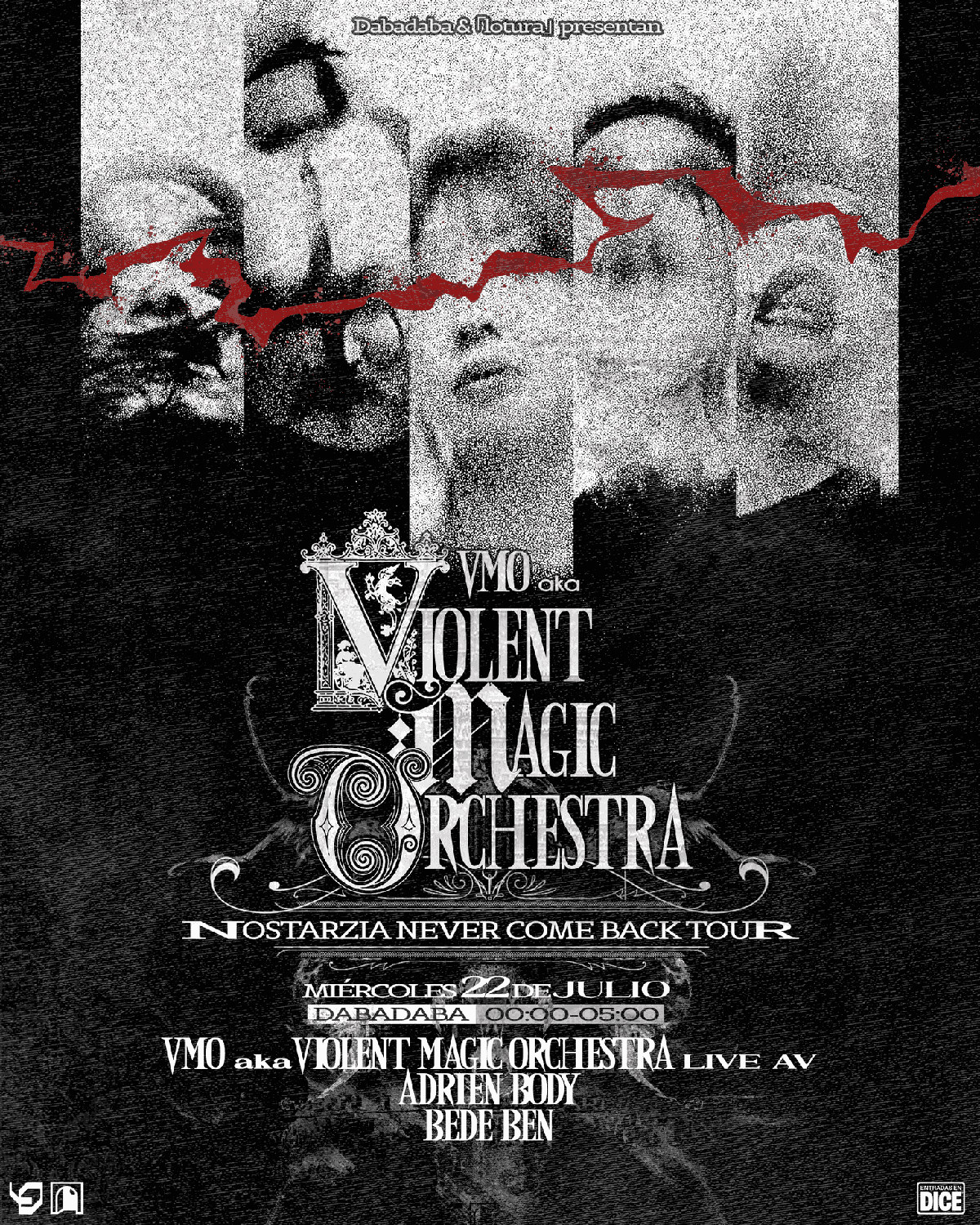 Cartel de #offjazzaldia: VMO aka Violent Magic Orchestra LIVE A/V + Bede Ben + Adrien Body