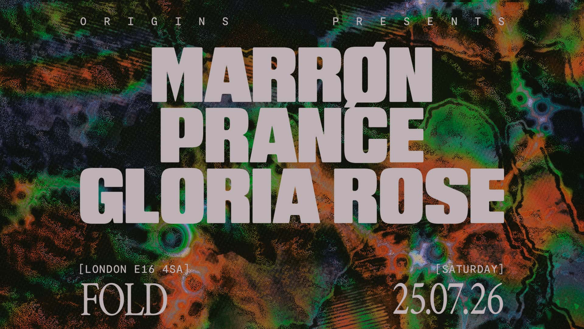 Cartel de Origins: MARRØN, Prance & Gloria Rose